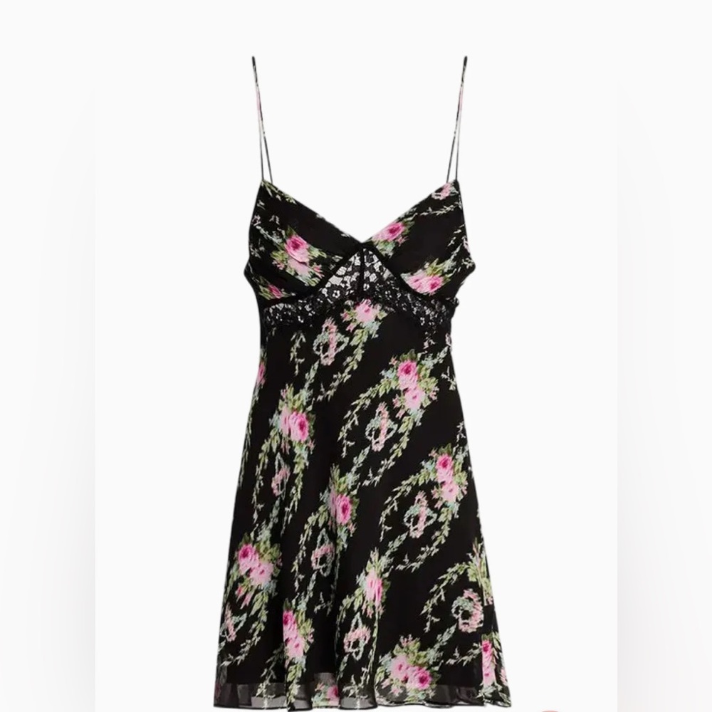 LoveShackFancy Black and Pink Mini Etrune Dress with Floral Elegance